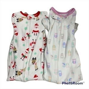 Carter’s 3T Fleece Sleeper Bundle Pajama Christmas Owl Santa Reindeer